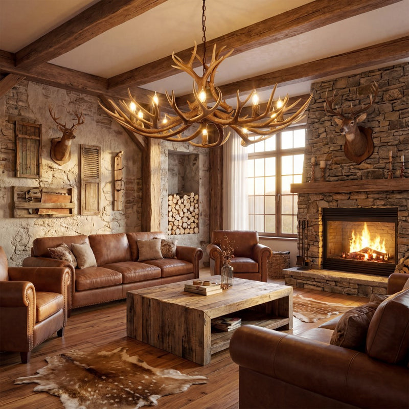 Eldora Rustic Resin Antler Chandelier with Adjustable LED Lighting