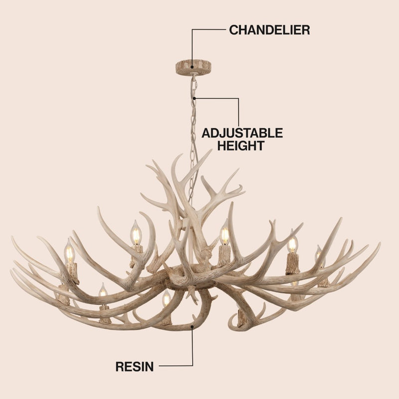 Eldora Rustic Farmhouse Adjustable Resin Antler LED Chandelier