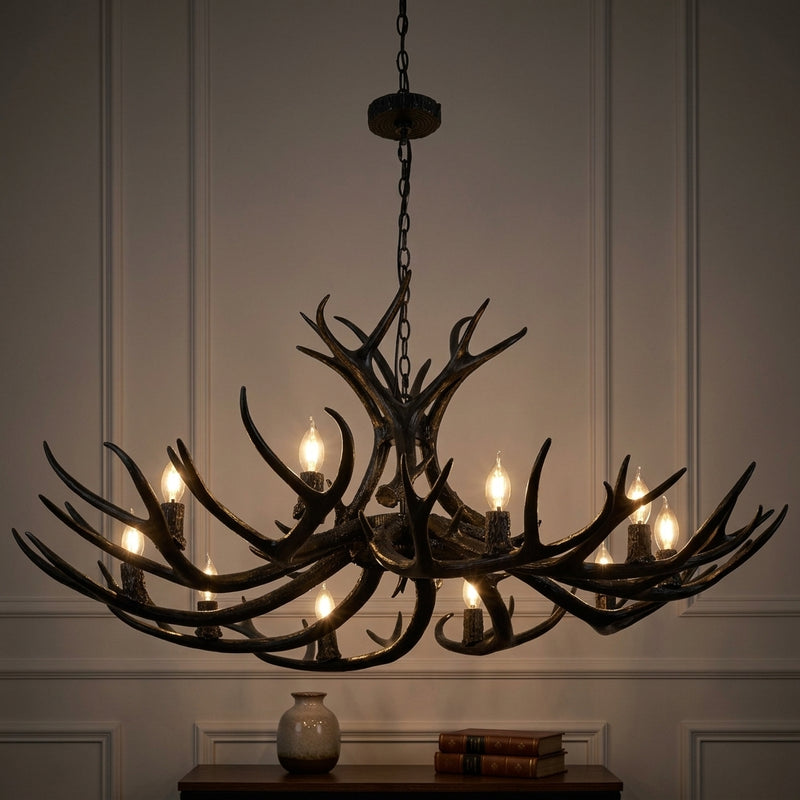 Eldora Rustic Farmhouse Adjustable Resin Antler LED Chandelier Black / 10 Sockets – AI-ON