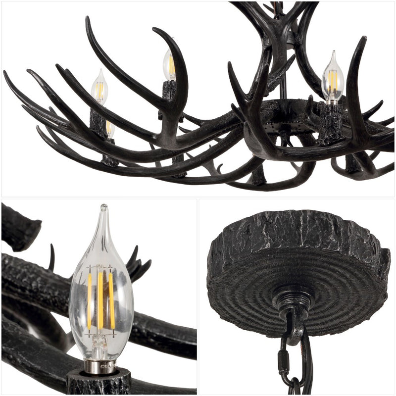 Eldora Rustic Farmhouse Adjustable Resin Antler LED Chandelier