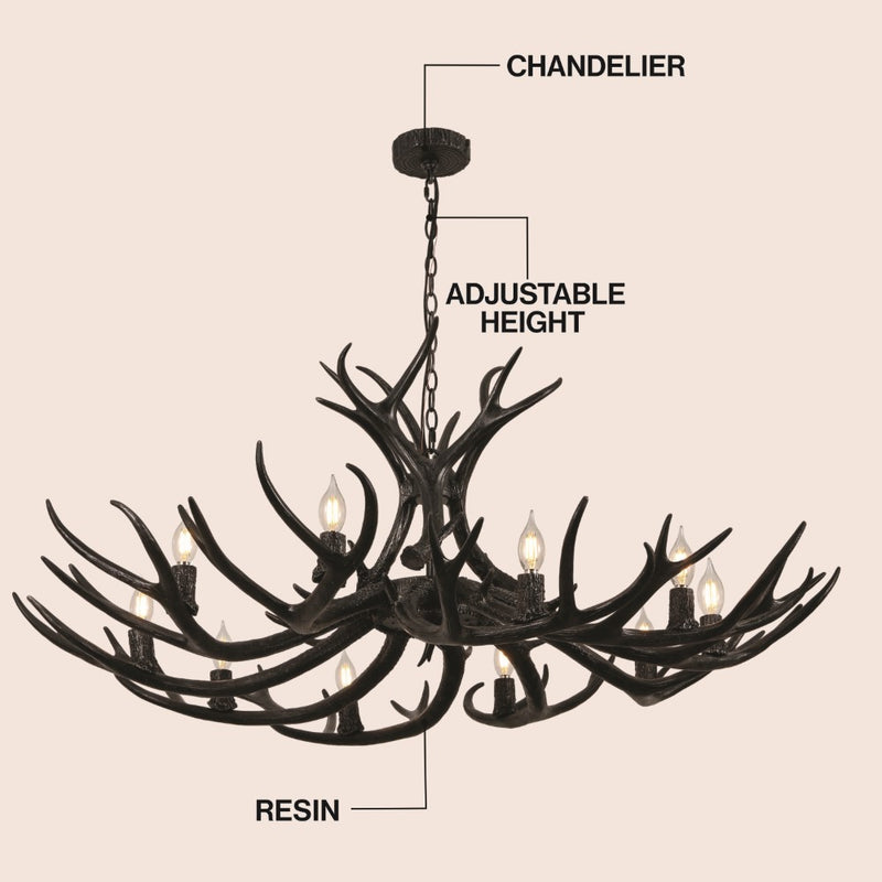 Eldora Rustic Farmhouse Adjustable Resin Antler LED Chandelier