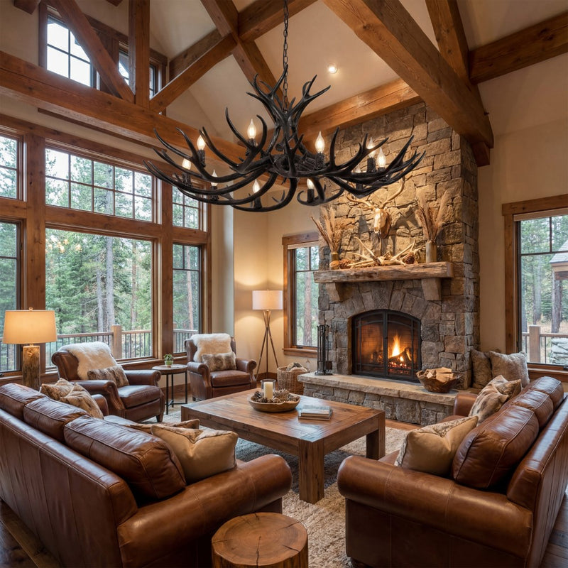 Eldora Rustic Farmhouse Adjustable Resin Antler LED Chandelier