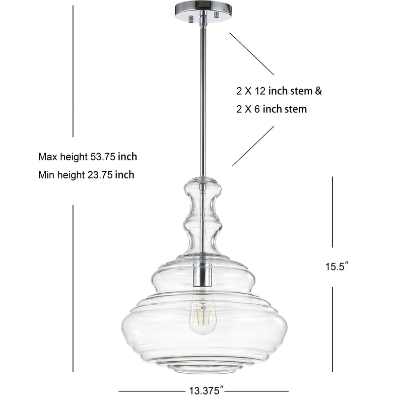Bettina 13.37" Glass/Metal LED Pendant - JONATHAN Y