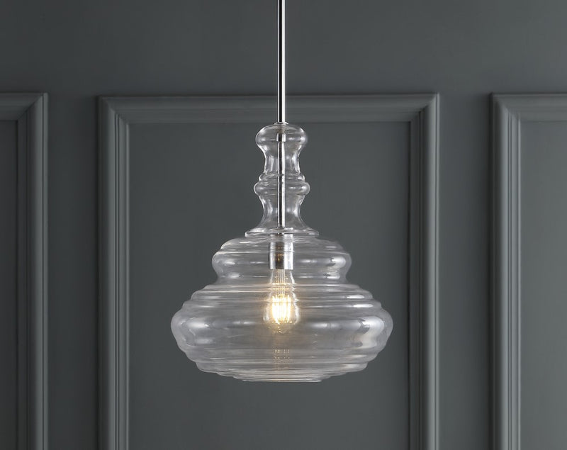 Bettina 13.37" Glass/Metal LED Pendant - JONATHAN Y
