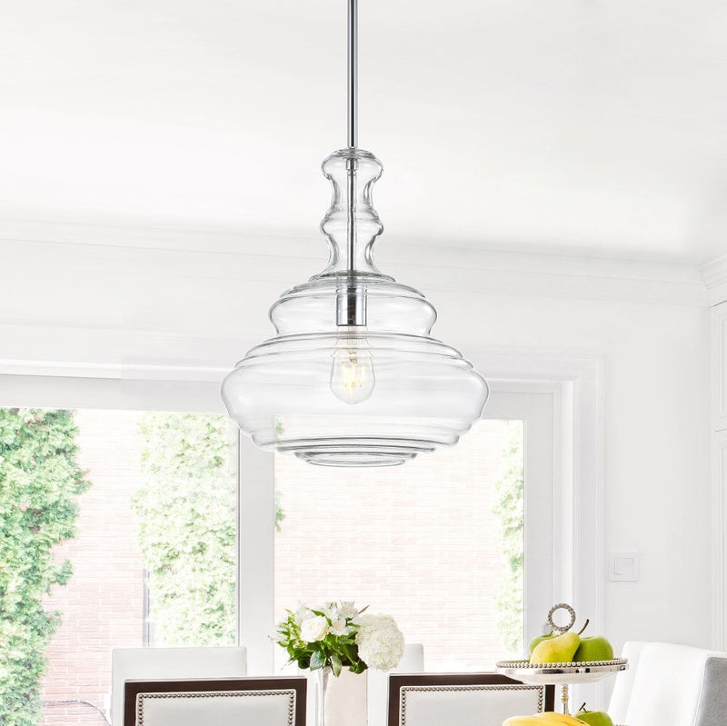 Bettina 13.37" Glass/Metal LED Pendant - JONATHAN Y