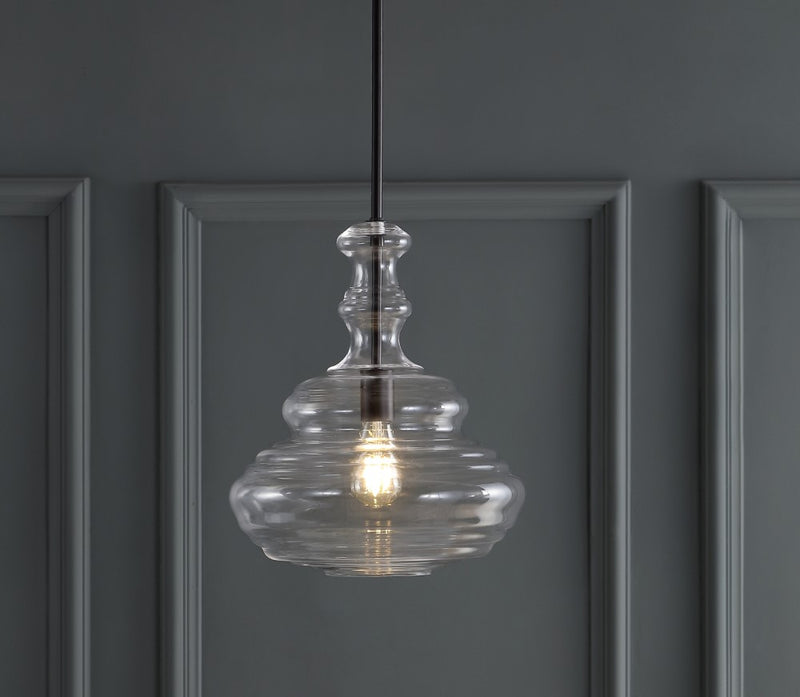Bettina 13.37" Glass/Metal LED Pendant - JONATHAN Y