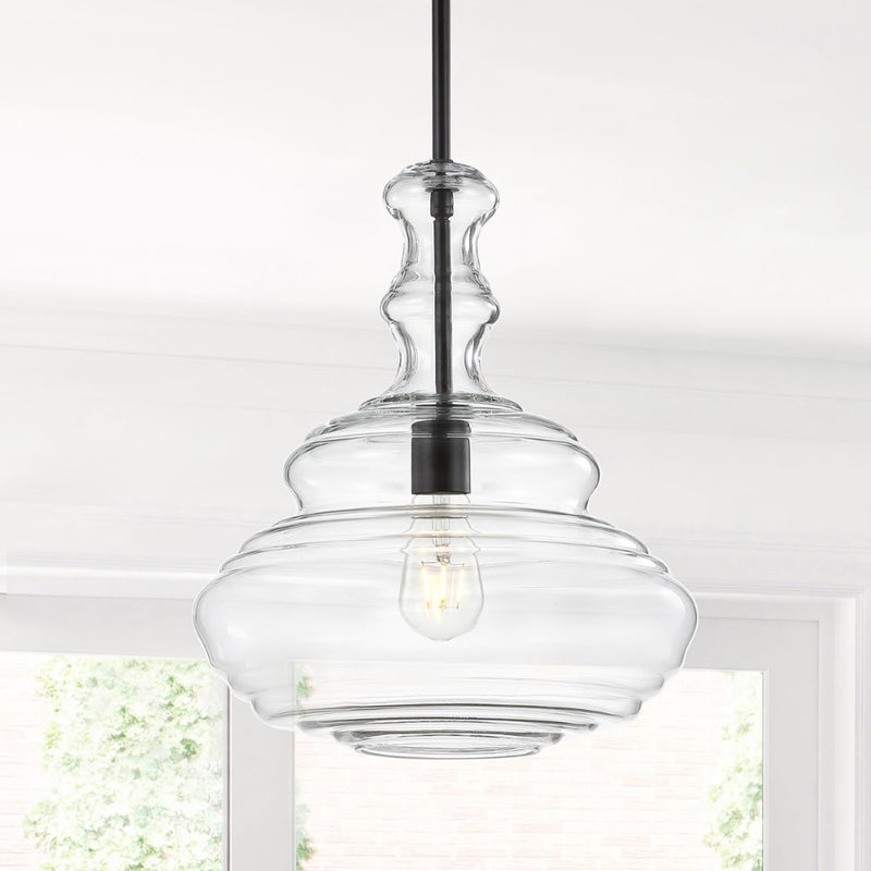 Bettina 13.37" Glass/Metal LED Pendant - JONATHAN Y