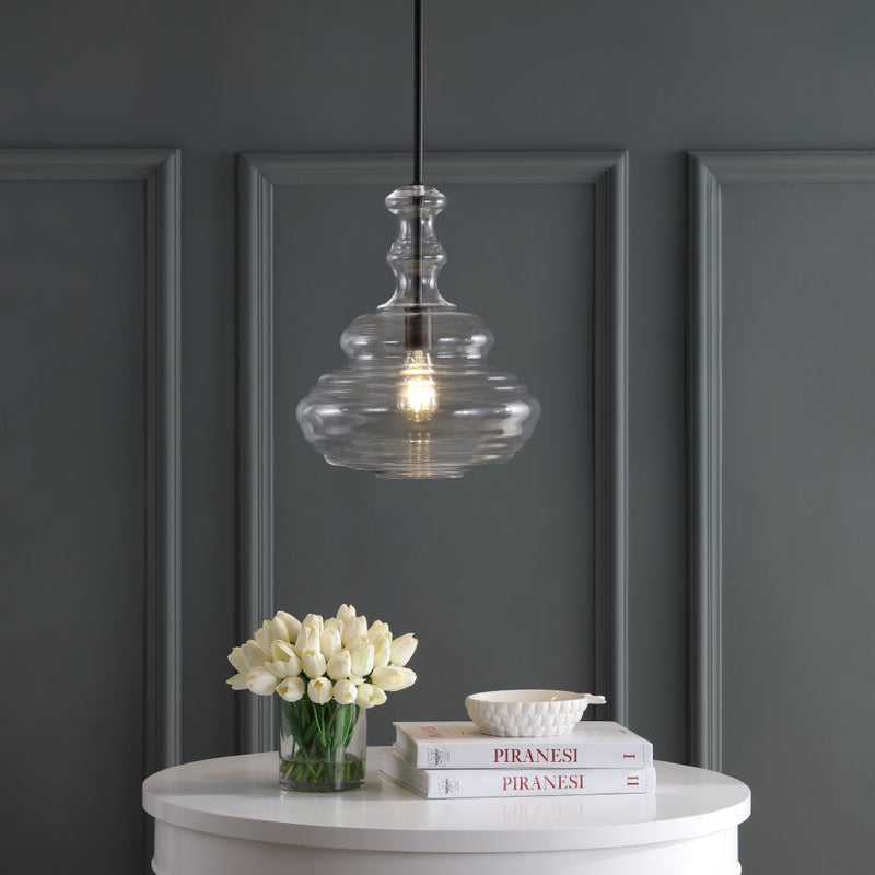 Bettina 13.37" Glass/Metal LED Pendant - JONATHAN Y