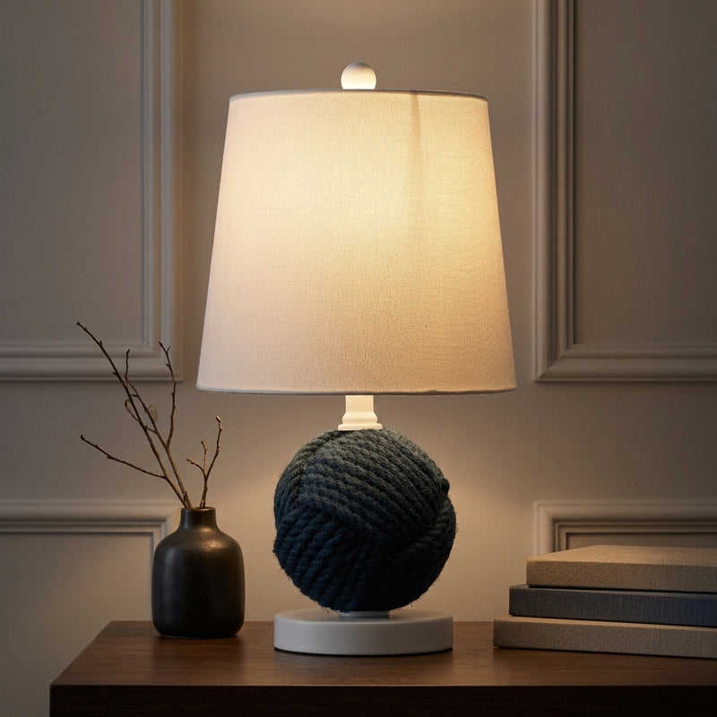 Monkey Fist 18" Rope Ball LED Table Lamp Navy Blue/White – AI-ON