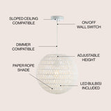 Luna 15.75" Bohemian Modern Woven Rattan/Iron LED Pendant