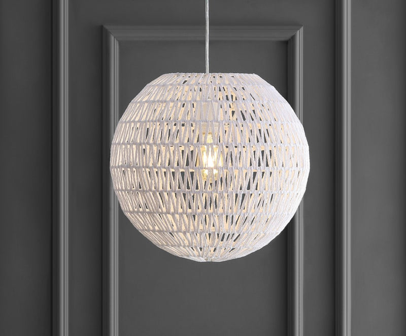 Luna 15.75" Bohemian Modern Woven Rattan/Iron LED Pendant - JONATHAN Y