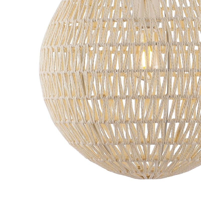 Luna 15.75" Bohemian Modern Woven Rattan/Iron LED Pendant - JONATHAN Y