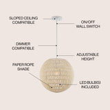 Luna 15.75" Bohemian Modern Woven Rattan/Iron LED Pendant
