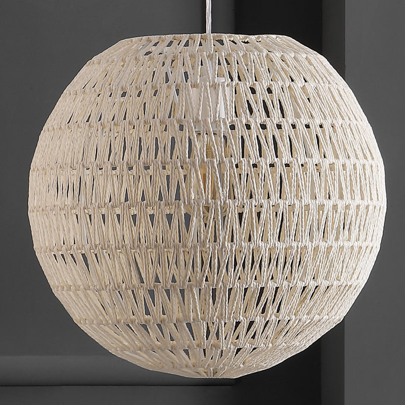 Luna 15.75" Bohemian Modern Woven Rattan/Iron LED Pendant - JONATHAN Y