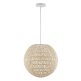 Luna 15.75" Bohemian Modern Woven Rattan/Iron LED Pendant - JONATHAN Y