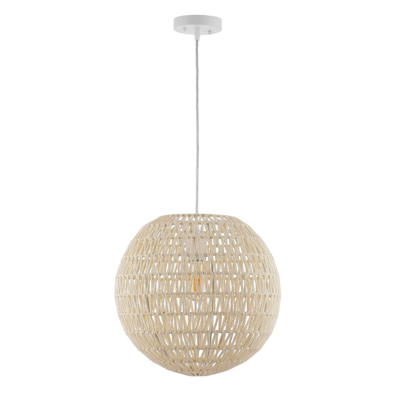 Luna 15.75" Bohemian Modern Woven Rattan/Iron LED Pendant - JONATHAN Y