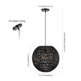 Luna 15.75" Bohemian Modern Woven Rattan/Iron LED Pendant - JONATHAN Y
