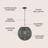 Luna 15.75" Bohemian Modern Woven Rattan/Iron LED Pendant
