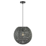 Luna 15.75" Bohemian Modern Woven Rattan/Iron LED Pendant - JONATHAN Y