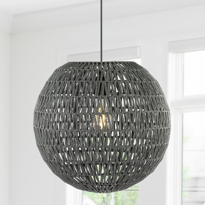 Luna 15.75" Bohemian Modern Woven Rattan/Iron LED Pendant