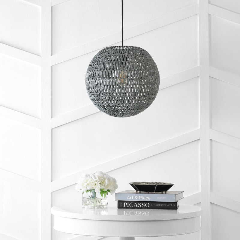 Luna 15.75" Bohemian Modern Woven Rattan/Iron LED Pendant