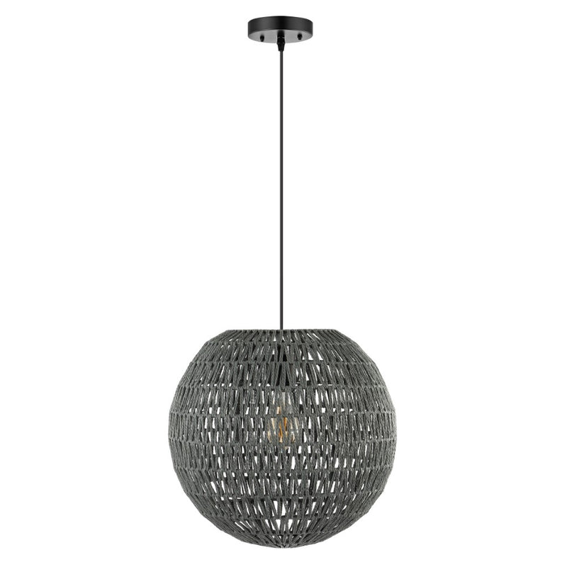 Luna 15.75" Bohemian Modern Woven Rattan/Iron LED Pendant - JONATHAN Y