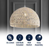 Campana 20" Bohemian Modern Woven Rattan/Iron LED Pendant
