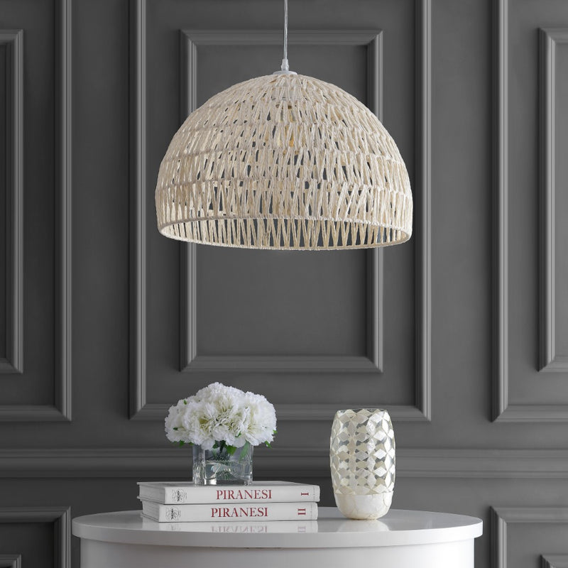 Campana 20" Bohemian Modern Woven Rattan/Iron LED Pendant