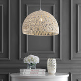 Campana 20" Bohemian Modern Woven Rattan/Iron LED Pendant