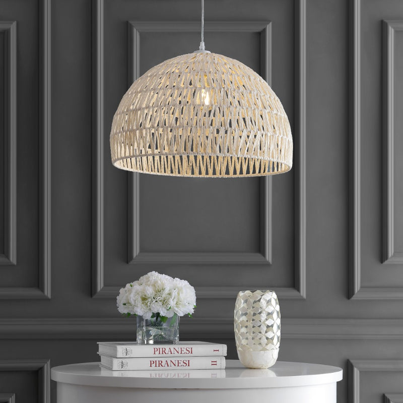 Campana 20" Bohemian Modern Woven Rattan/Iron LED Pendant