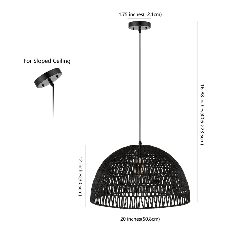Campana 20" Bohemian Modern Woven Rattan/Iron LED Pendant