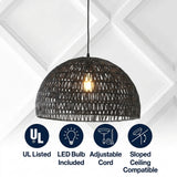 Campana 20" Bohemian Modern Woven Rattan/Iron LED Pendant Black / 20'' – ICONS
