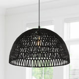 Campana 20" Bohemian Modern Woven Rattan/Iron LED Pendant