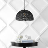 Campana 20" Bohemian Modern Woven Rattan/Iron LED Pendant