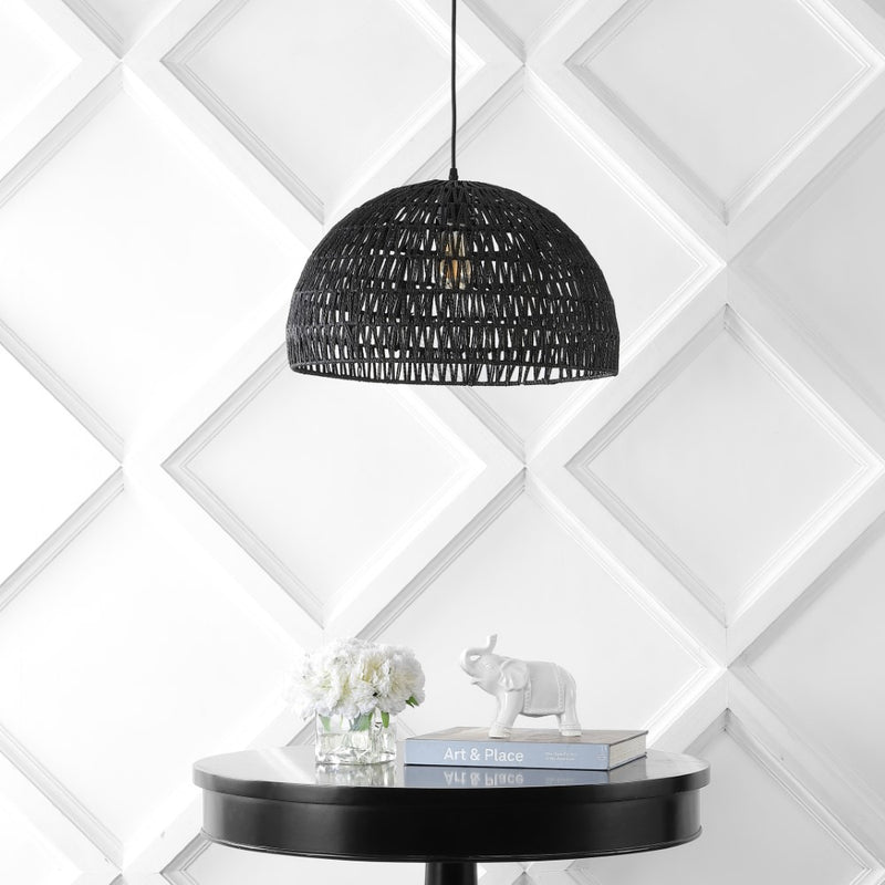 Campana 20" Bohemian Modern Woven Rattan/Iron LED Pendant