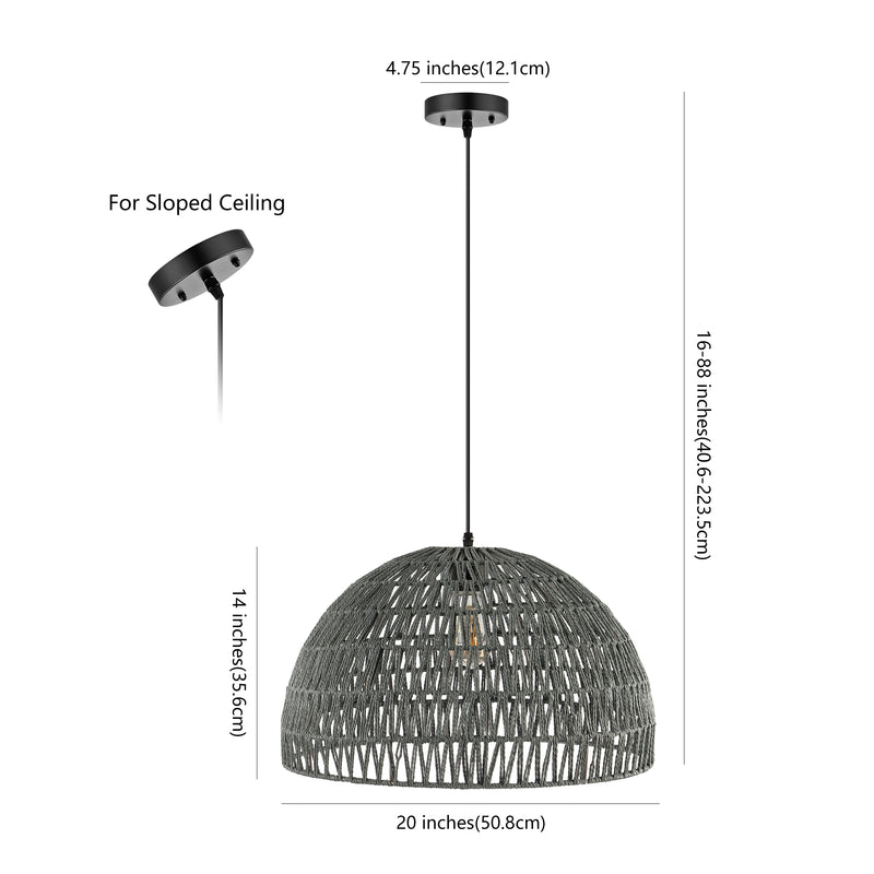 Campana 20" Bohemian Modern Woven Rattan/Iron LED Pendant