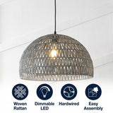 Campana 20" Bohemian Modern Woven Rattan/Iron LED Pendant Grey/Black / 20'' – ICONS