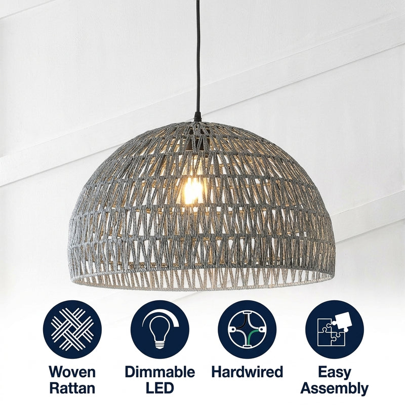 Campana 20" Bohemian Modern Woven Rattan/Iron LED Pendant Grey/Black / 20'' – ICONS
