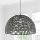 Campana 20" Bohemian Modern Woven Rattan/Iron LED Pendant