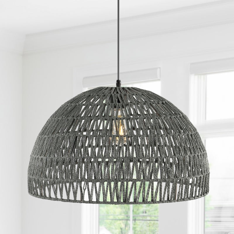 Campana 20" Bohemian Modern Woven Rattan/Iron LED Pendant