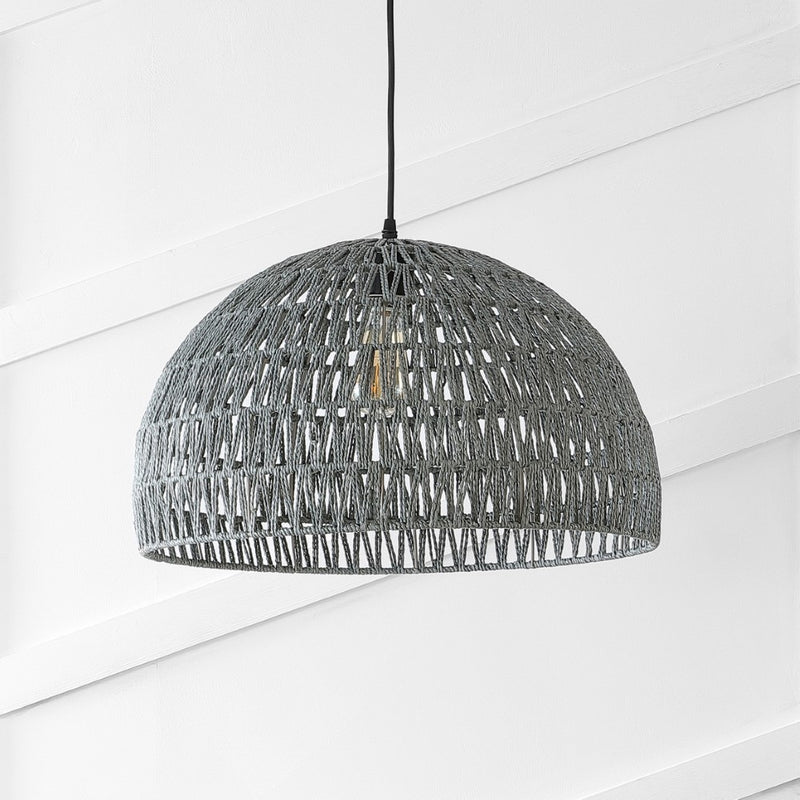 Campana 20" Bohemian Modern Woven Rattan/Iron LED Pendant