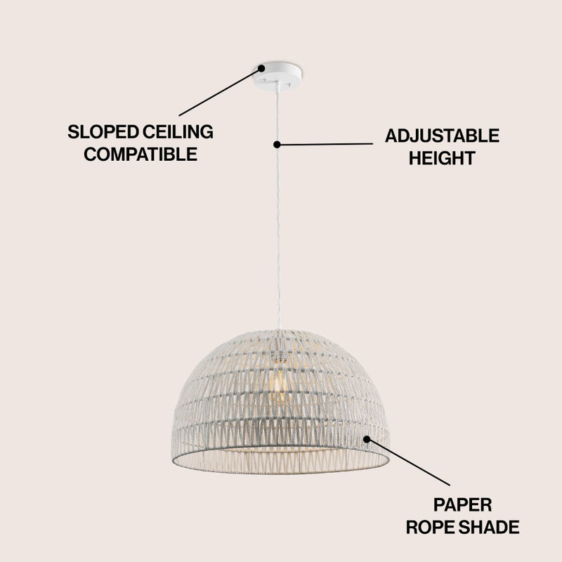 Campana 20" Bohemian Modern Woven Rattan/Iron LED Pendant