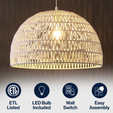 Campana 20" Bohemian Modern Woven Rattan/Iron LED Pendant