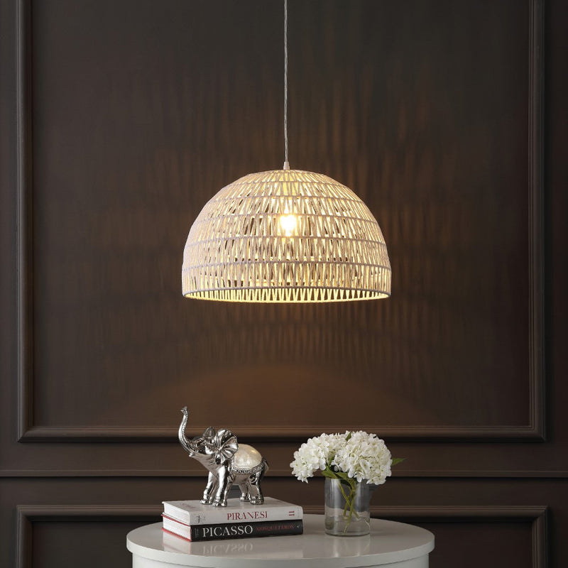 Campana 20" Bohemian Modern Woven Rattan/Iron LED Pendant