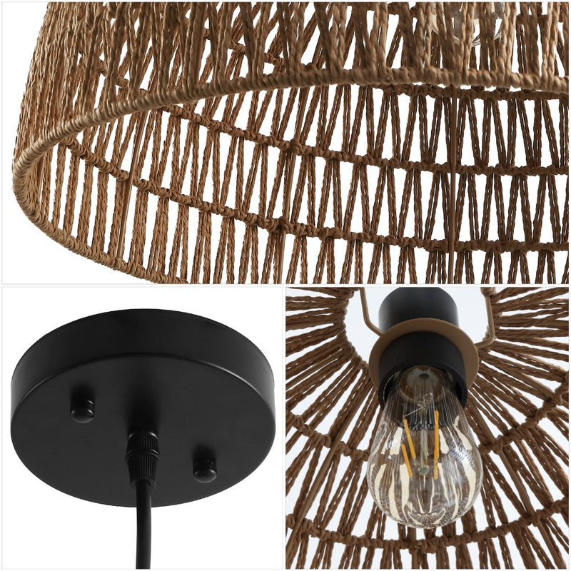 Campana 20" Bohemian Modern Woven Rattan/Iron LED Pendant
