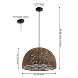 Campana 20" Bohemian Modern Woven Rattan/Iron LED Pendant