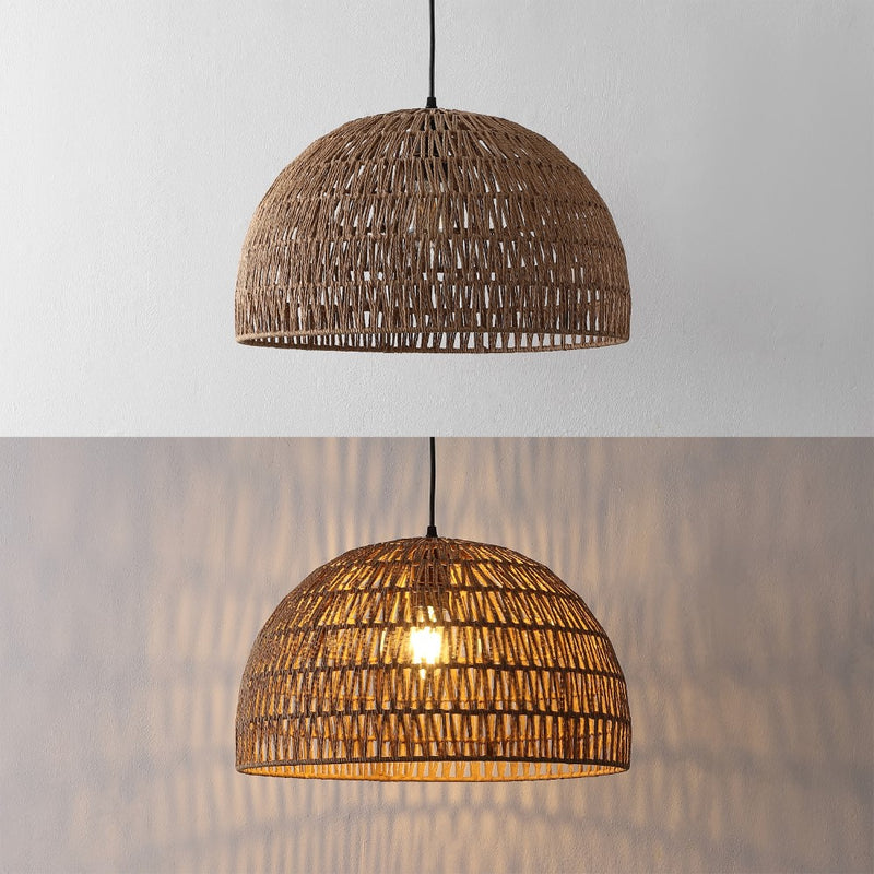 Campana 20" Bohemian Modern Woven Rattan/Iron LED Pendant