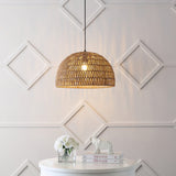 Campana 20" Bohemian Modern Woven Rattan/Iron LED Pendant
