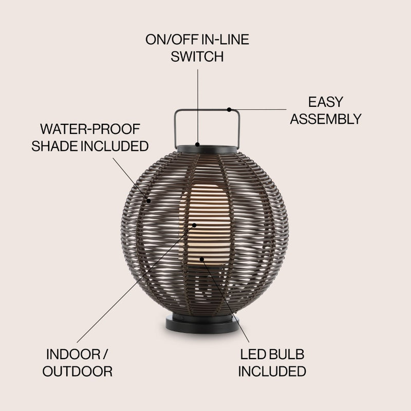 Jigu 22" Outdoor Woven Globe Asian LED Lantern - JONATHAN Y
