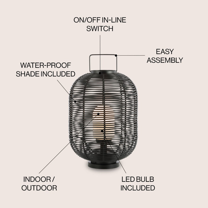 Kandella 26.7" Outdoor Woven Oval Asian LED Lantern - JONATHAN Y